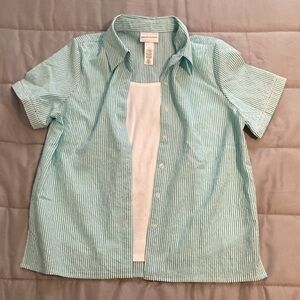 Alfred Dunner Blouse small Button Up Short Sleeve built in tank top seersucker